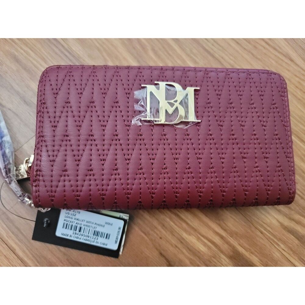 Badgley Mischka Wine Long Wallet With Phone Pocket & Wristlet